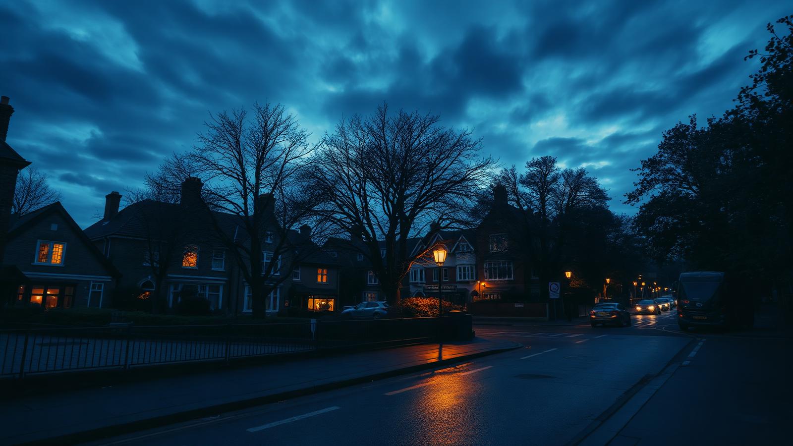 Sidcup at dusk showing the Lamorbey area with Georgian architecture and mature trees